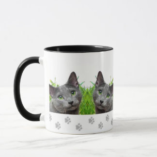 Taza rusa del campanero del gato azul