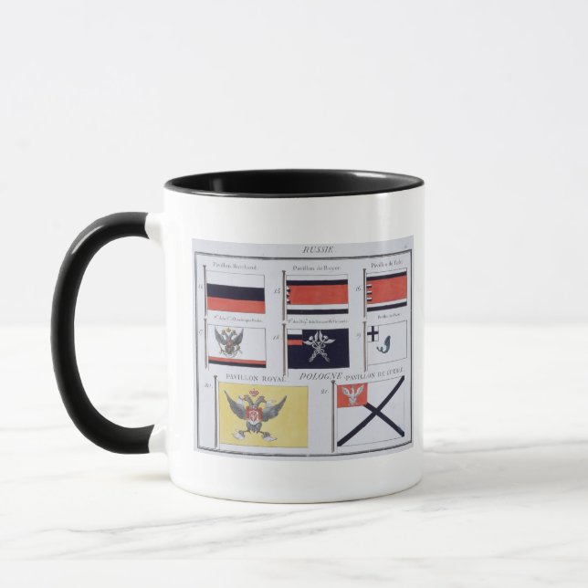 Taza Ruso señala por medio de una bandera, de un libro (Izquierda)