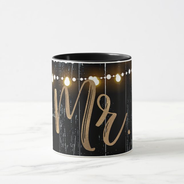 Taza Rustic Dark Wood & String Lights Gold Bride MR (Centro)