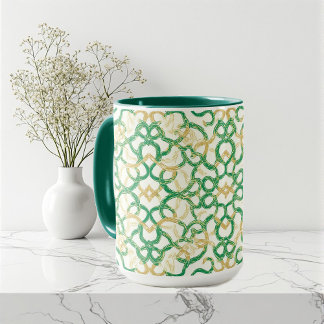Taza Rustic Farmhouse Celtic Design Vintage Art Green