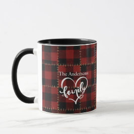 Taza Rustic Farmhouse Red Buffalo Plaid Family Name 
