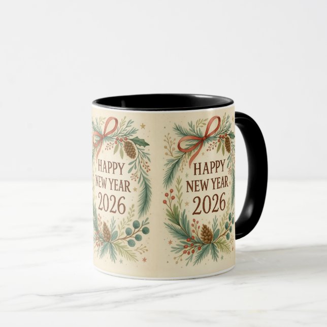 Taza rustic happy new year 2026 coffee mug (Anverso derecho)