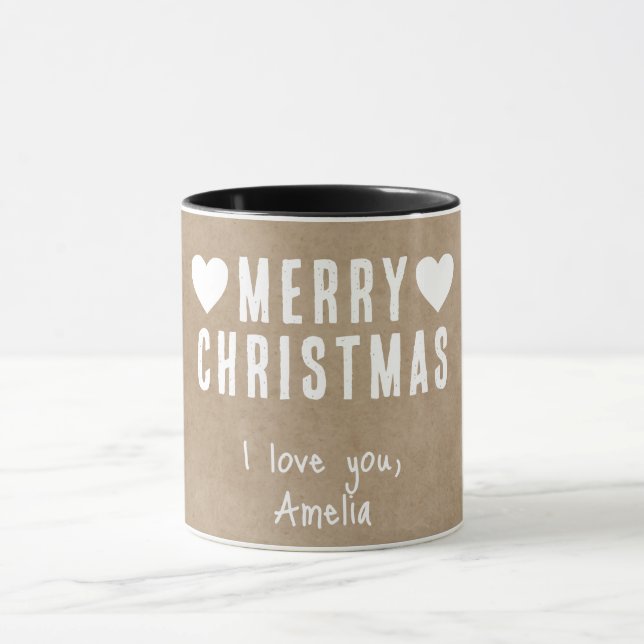 Taza Rustic Hearts Feliz Nochebuena Noche Novia Novia (Centro)