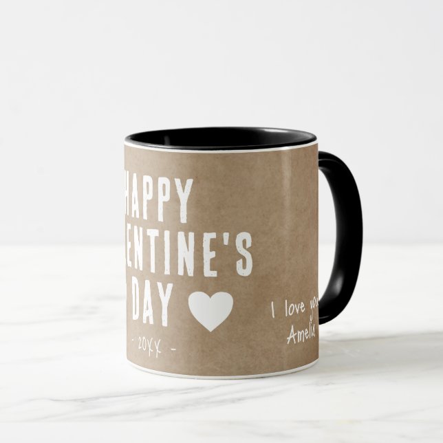 Taza Rustic Hearts Happy Valentine Day Boyfriend (Anverso derecho)