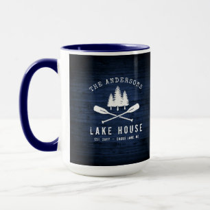 Taza Rustic Lake House Oars Trees Impresión de madera a