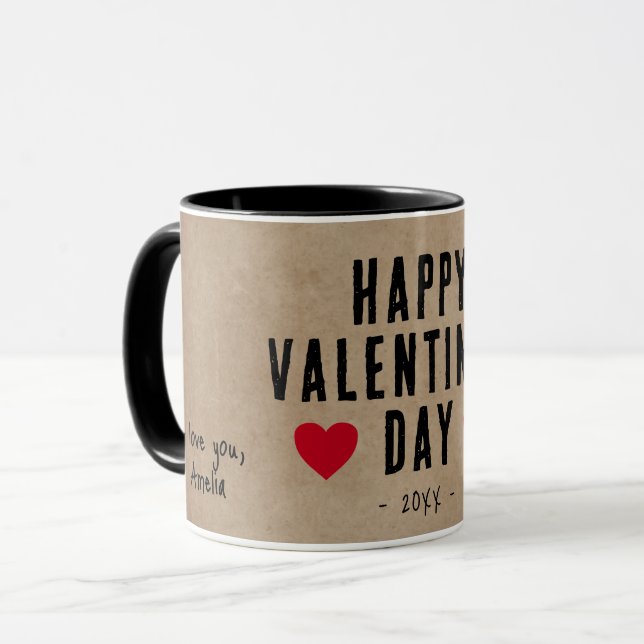 Taza Rustic Red Hearts Feliz Novio en San Valentín (Anverso izquierdo)