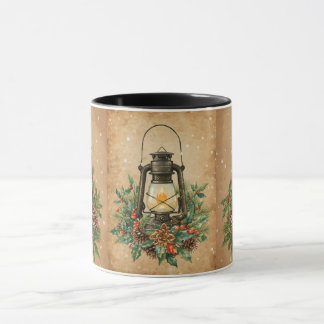 Taza Rustic vintage lantern holly pine cozy festive