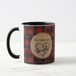 Taza Rustic Wood Red Buffalo Plaid Family Christmas