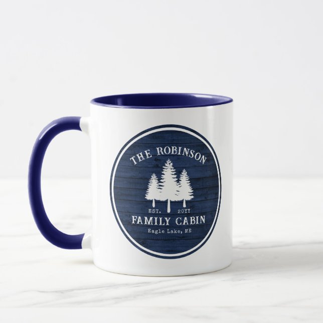 Taza Rústica Familia Camarera Árboles de madera azul (Izquierda)