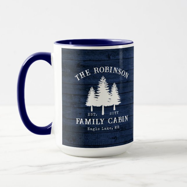 Taza Rústica Familia Camareras Árboles Madera Azul Gran (Izquierda)