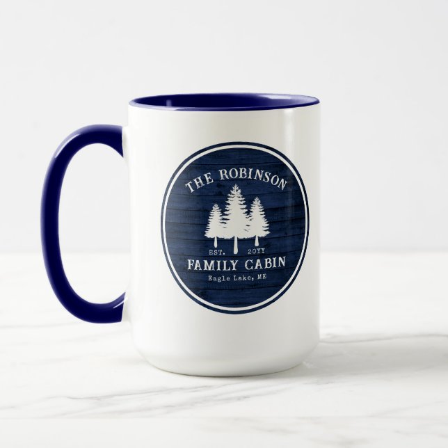 Taza Rústica Familia Camareras Árboles Madera Azul Gran (Izquierda)