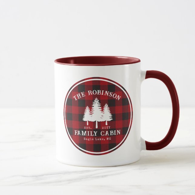 Taza Rústica familia de campo árbol de cabinas rojo búf (Derecha)