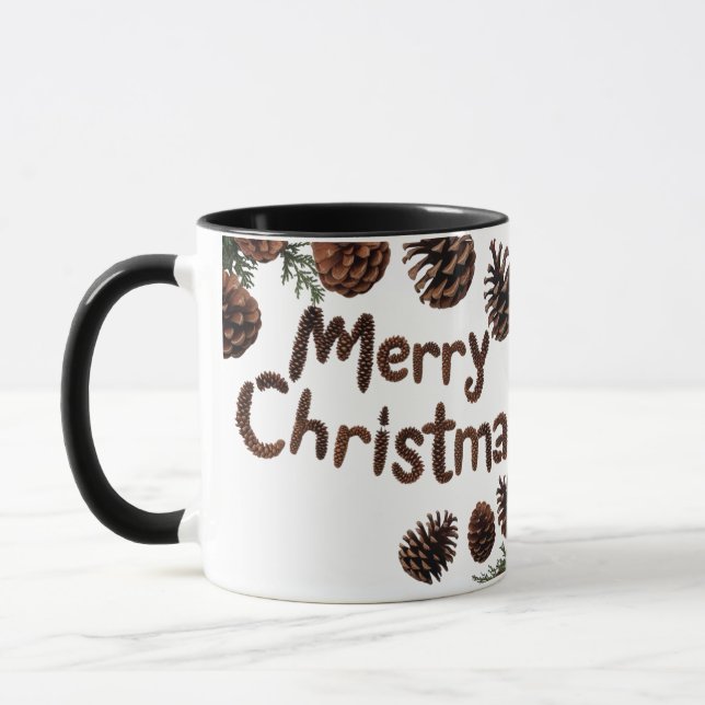 Taza Rústica Pinecone Merry Christmas Combo Mug (Izquierda)