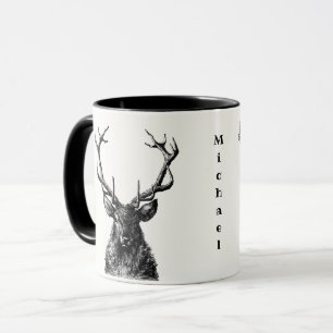 Taza Rústico de renos Stag negro y blanco