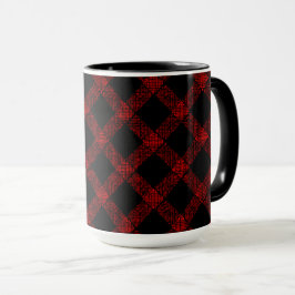 Taza Rústico negro y rojo vivo plaid con gruesas líneas