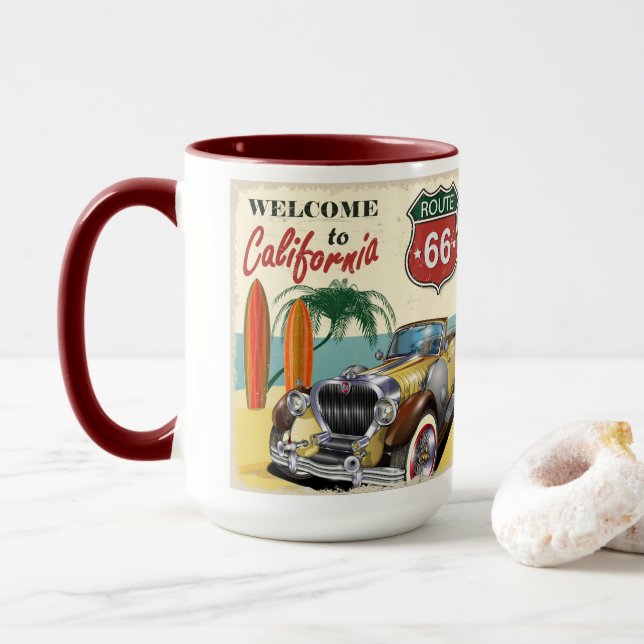 Taza Ruta Retro 66 "Bienvenidos a California" poster, (Con donut)