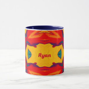 Taza RYAN ~ Zany Patrón 3D ~ Naranja amarillo rojo
