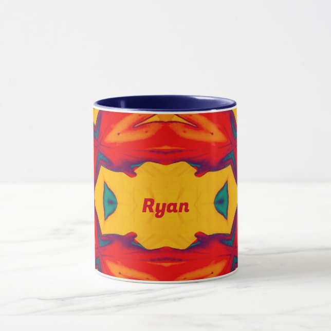 Taza RYAN ~ Zany Patrón 3D ~ Naranja amarillo rojo (Centro)