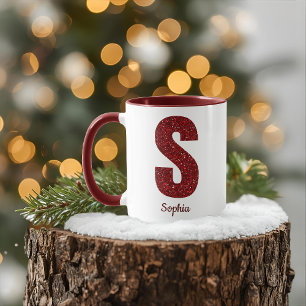 Taza S con monograma moderno brillante y nombre