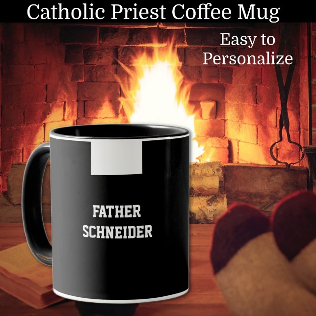 Taza Sacerdote católico Collar de Clérigos Negros Relig (Catholic Priest Clergy Coffee Mug with Roman Collar - Easy to personalize)