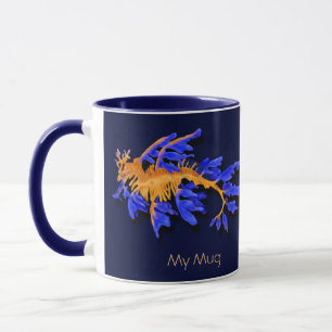 Taza Sadragón dorado y azul ilustrado
