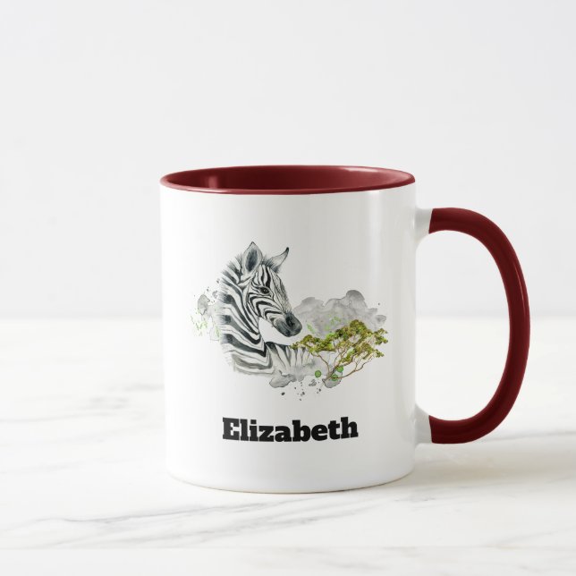 Taza Safari Zebra Salvaje Exótico Animal En Acuarelas (Derecha)