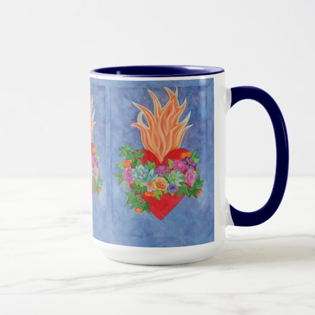 Taza Sagrado Corazón de Jesús Acuarela Azul Regalo (Derecha)