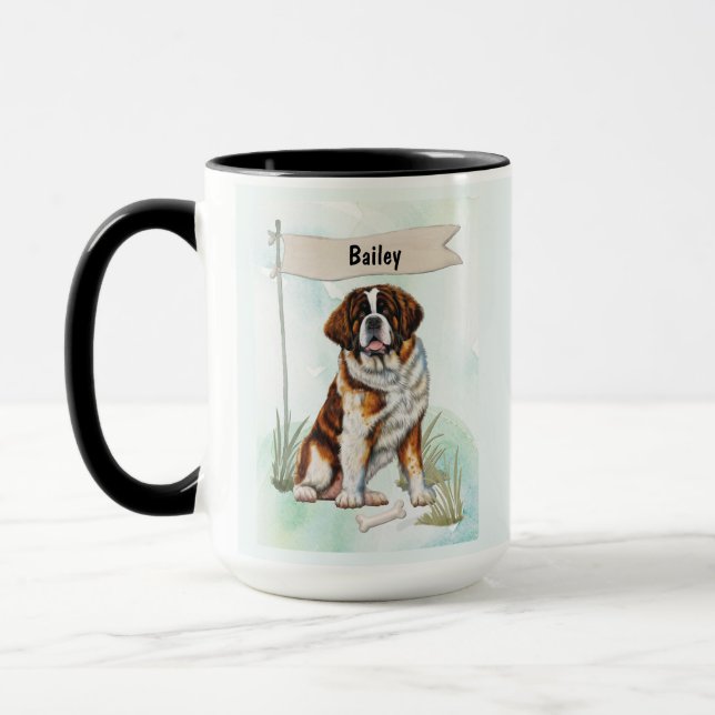 Taza Saint Bernard Watercolor Personalized Dog (Izquierda)