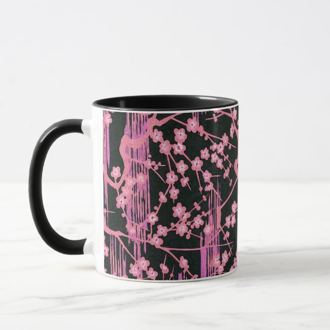 Taza SAKURA NEGRO ROSA FLORECE Patrón floral japonés (Izquierda)