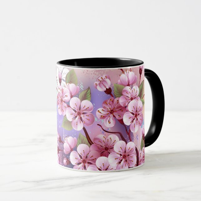 Taza Sakura rosa sobre fondo de pintura (Anverso derecho)