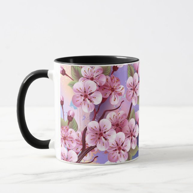 Taza Sakura rosa sobre fondo de pintura (Izquierda)