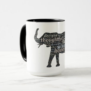 Taza Sal blanca y negra, elefante, muchos mensajes