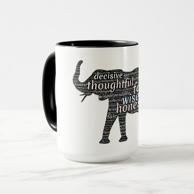 Taza Sal blanca y negra, elefante, muchos mensajes (Anverso izquierdo)
