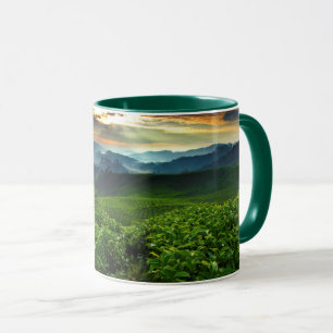 Taza Salida del sol sobre granja del té