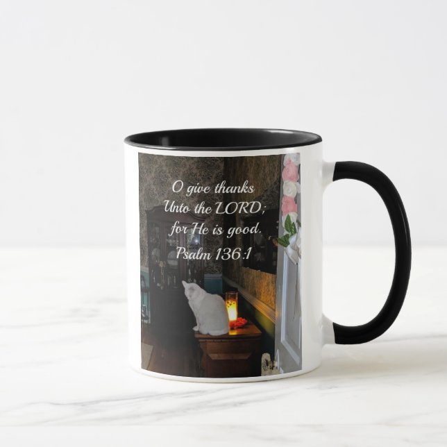 Taza Salmo 136:1 Dé gracias al Señor (Derecha)
