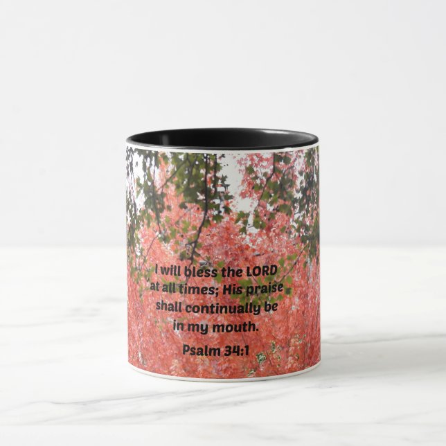 Taza Salmo 34:1 Bendeciré al Señor en todo momento (Centro)