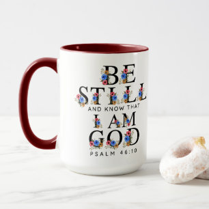 Taza Salmo 46:10 Estate Quieto y Conoce Letras Florales