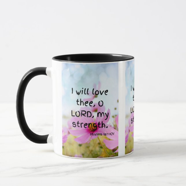 Taza Salmos 18:1 KJV Biblia Verse Pic 2-Tone Mug (Izquierda)