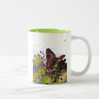 Taza salpicada 11oz (blanco/cal) de la mariposa