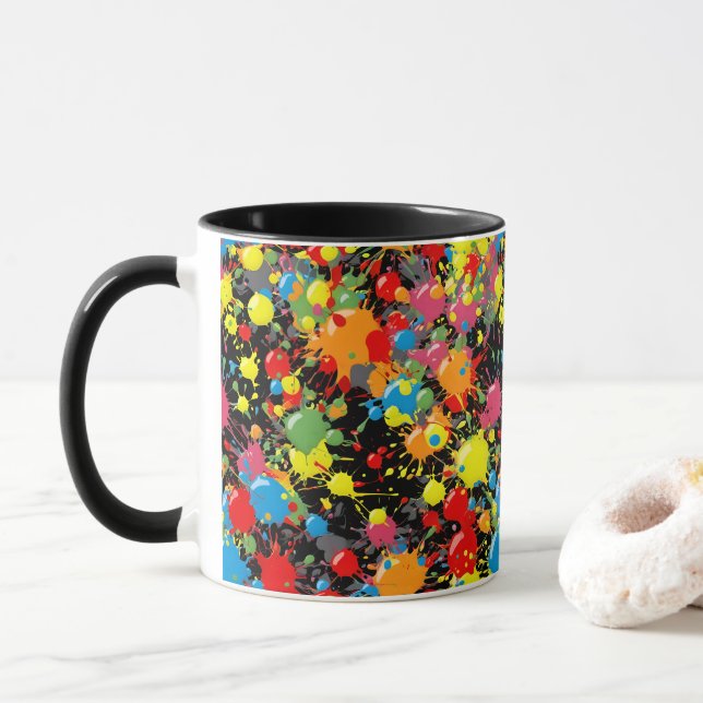 Taza Salpicaduras de pintura en gotas de arcoíris PD (Con donut)