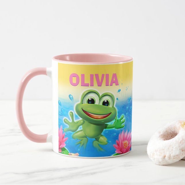 Taza Saltando la rana vaya de fiesta el rosa combinado (Con donut)