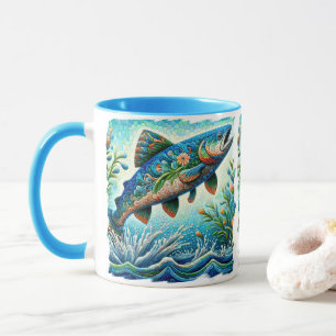 Taza Salto de salmón Mosaic Floral Azul Peach