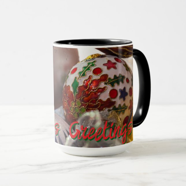Taza Saludo de temporada con ornamentos (Anverso derecho)