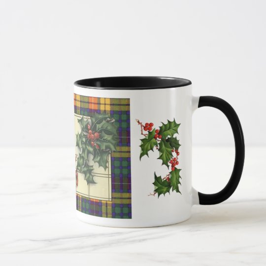 Taza Saludos calurosos del navidad, tartán de Buchanan