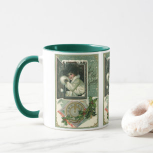 Taza Saludos de Año Nuevo Vintage, Ventana de niña vict