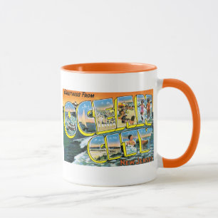 Taza Saludos de la ciudad del océano, NJ