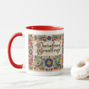 Taza Saludos de Navidad vintage con frontera decorativa