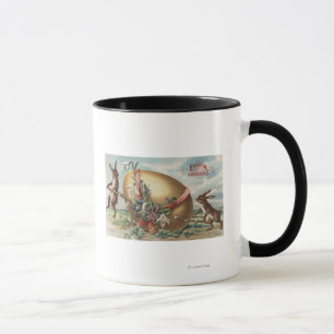 Taza Saludos de PascuaConejos con Huevo Decorado