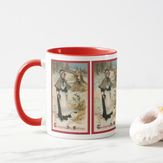 Taza Saludos del Día de Acción de Gracias con una pereg (Con donut)