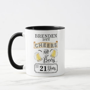 Taza Saludos y cervezas a 21 años Cumpleaños